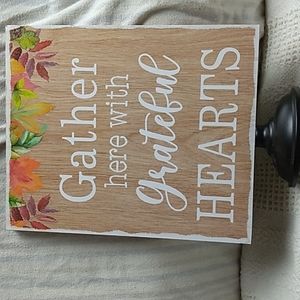 Holiday Wooden Sign Gather here with Grateful Hearts 7.9 x 11 inches Table Decor